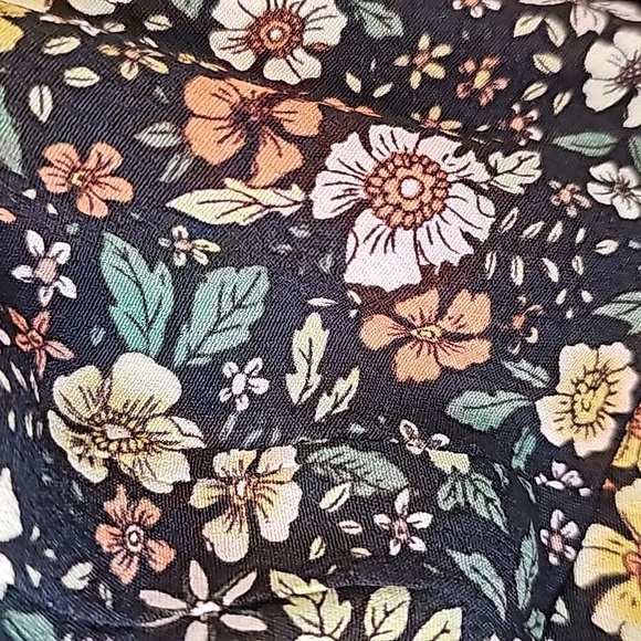 Elodie Floral Black Yellow Pink Elasticized Off Shoulder Rucshed Side Tie Top S - Picture 6 of 13